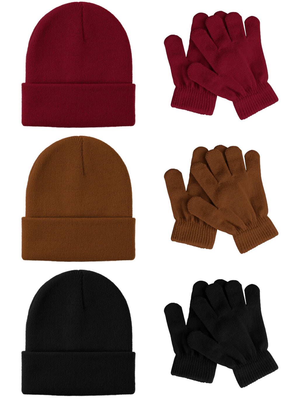 Glooarm 6 Pack Kids Beanies Hats Gloves Set Kids Winter Hats Full Finger Gloves for Boys Girls