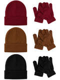 Glooarm 6 Pack Kids Beanies Hats Gloves Set Kids Winter Hats Full Finger Gloves for Boys Girls
