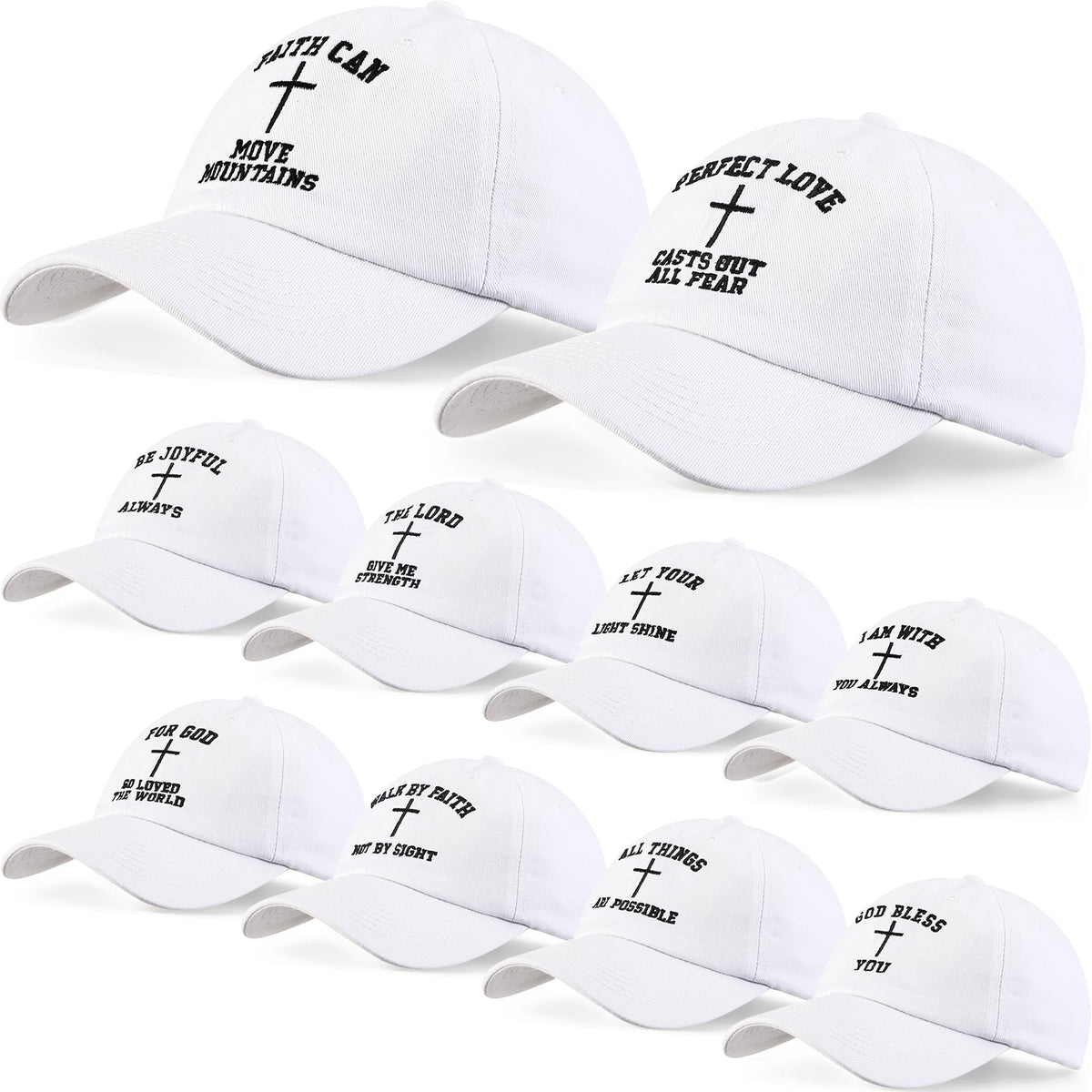 Zoooyawn 10 Pcs Christian Hats Jesus Hats for Men Women Bulk Religious Church Gifts Baseball Caps for Easter(White)